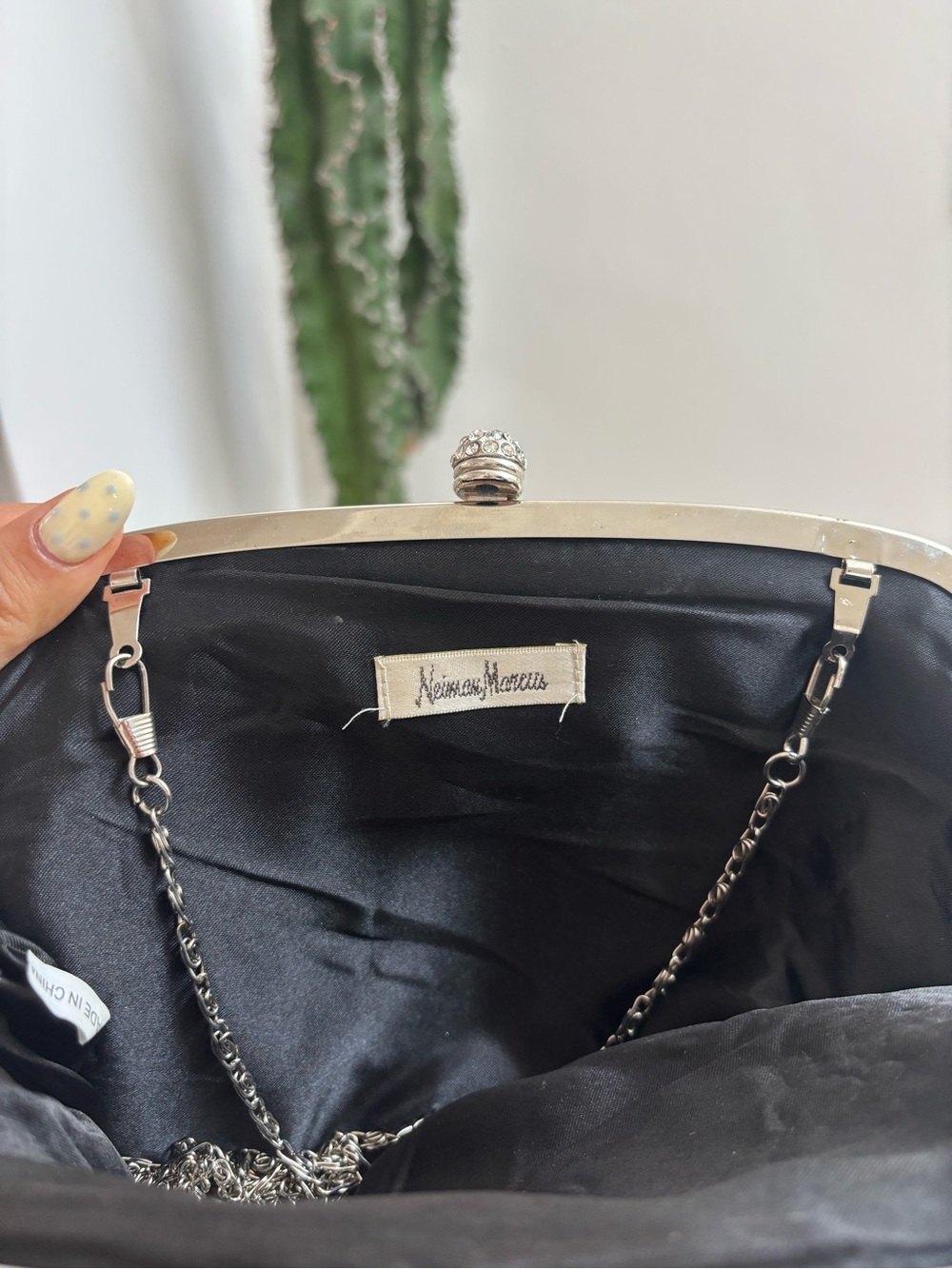 Neiman Marcus Black Ruched Clutch with Silver Frame - Picture 2 of 4